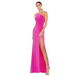 IEENA For MAC DUGGAL Candy Pink One Shoulder Drape Back Formal Jersey Gown Sz 4